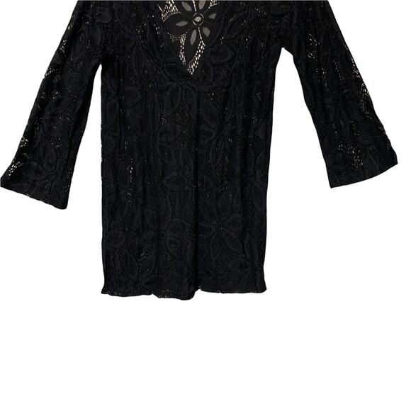 J Valdi Daisy Floral Lace Flower Deep V-Neck Black Swimwear Cover Up Small - Picture 3 of 11